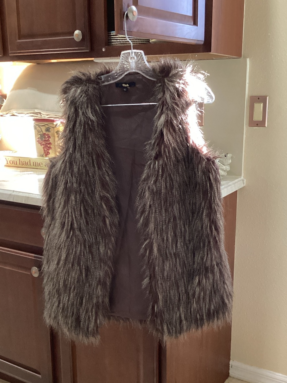 Black Faux Fur Vest in Brown Tones